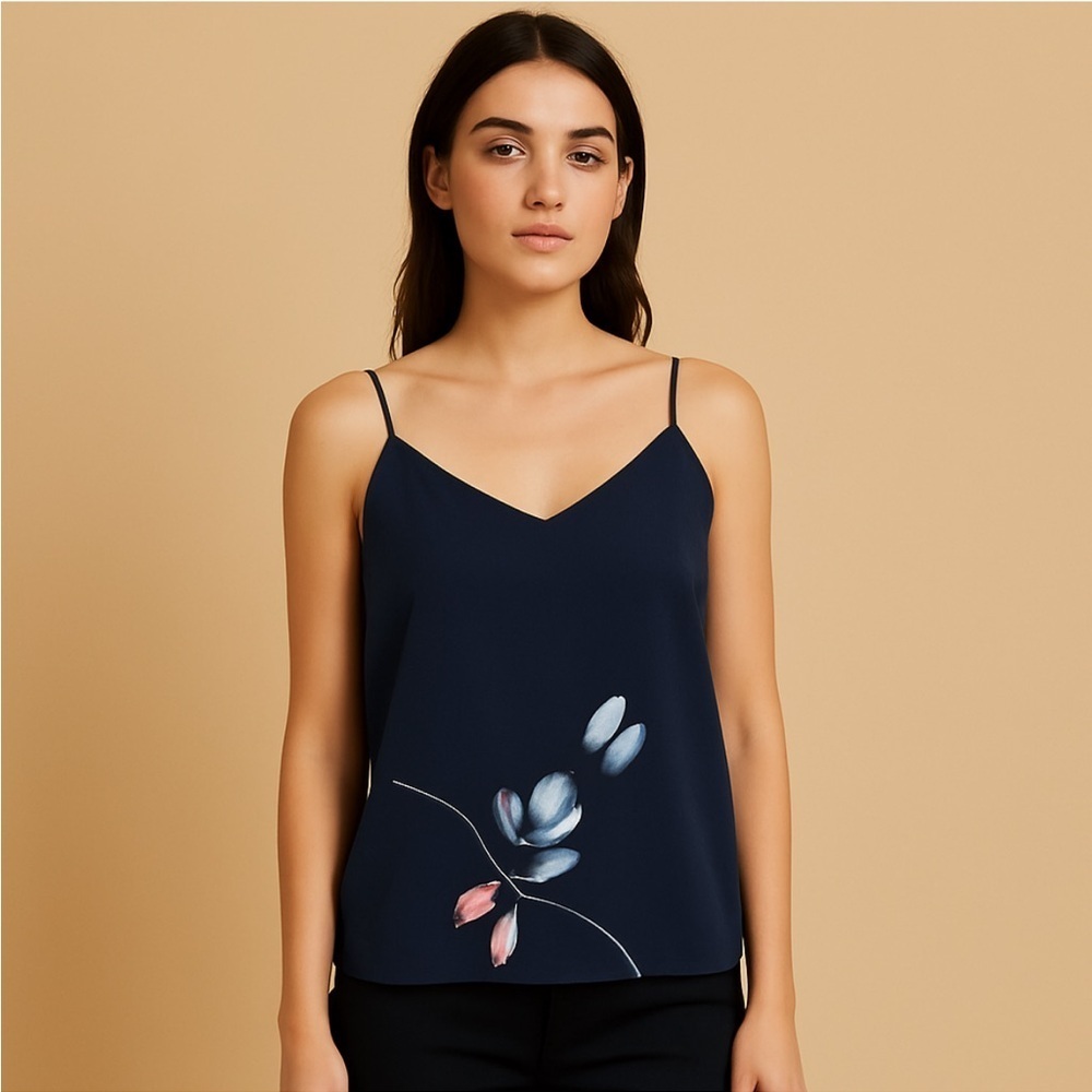 R&M Richards Navy Floral Women's Blouse Top Shirt 1X